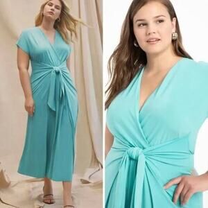 NEW Eloquii teal‎ wrap front midi dress, women's plus size 18